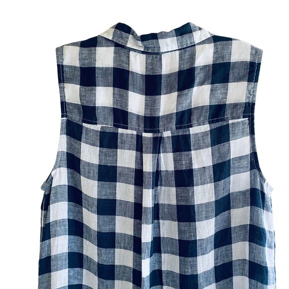 Navy Blue Gingham Checked Linen Button Down Shirt M Sleeveless Isaac Mizrahi - Picture 9 of 11